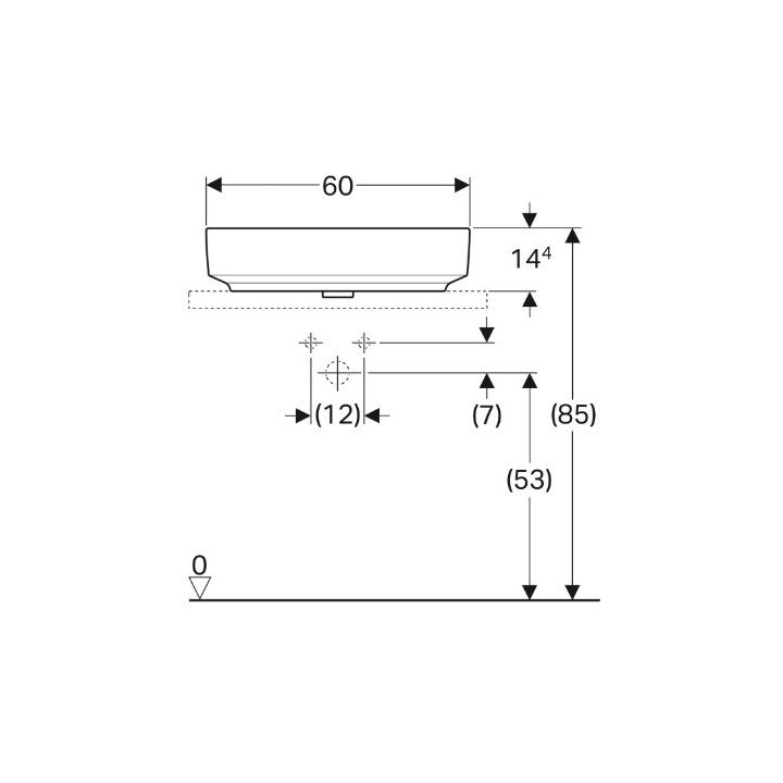 Geberit Variform Umywalka stawiana na blat, prostokątna, B60cm, H15.8cm, T45cm, z przelewem, z otworem na baterię