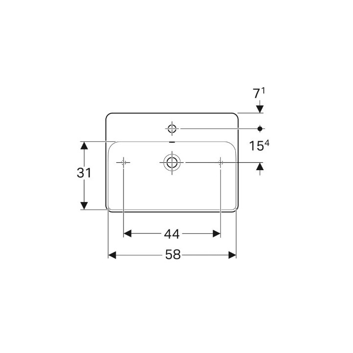 Geberit Variform Umywalka stawiana na blat, prostokątna, B60cm, H15.8cm, T45cm, bez przelewu, z otworem na baterię