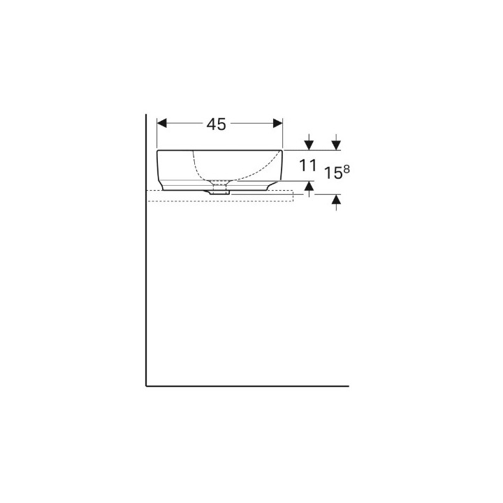 Geberit Variform Umywalka stawiana na blat, prostokątna, B60cm, H15.8cm, T45cm, bez przelewu, z otworem na baterię