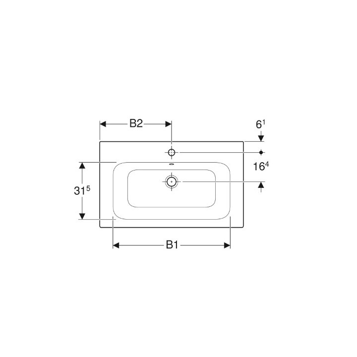 Geberit Selnova Square Umywalka meblowa, B100cm, H16.8cm, T48cm, cienki rant, z przelewem,  z otworem na baterię