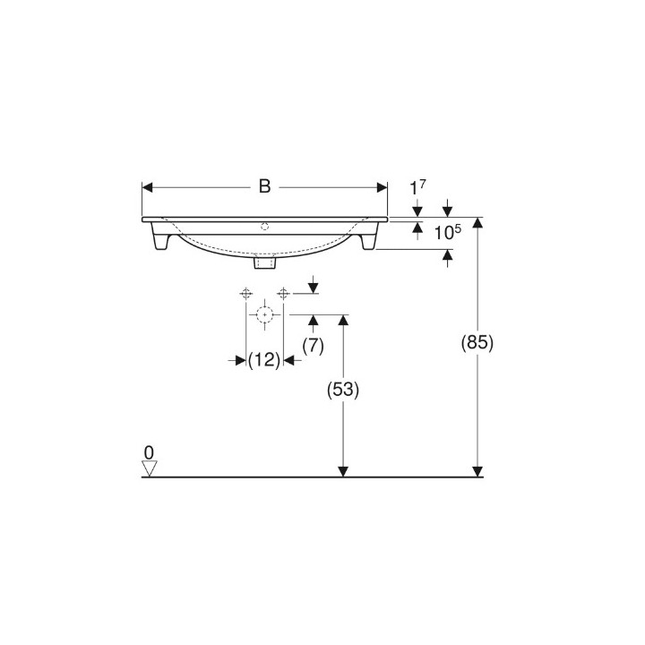 Geberit Selnova Square Umywalka meblowa, B100cm, H16.8cm, T48cm, cienki rant, z przelewem,  z otworem na baterię