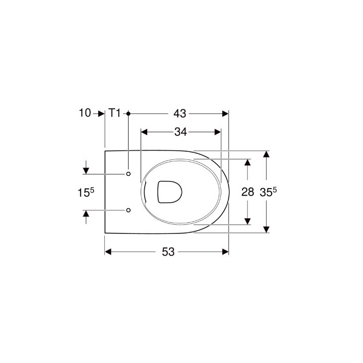 Geberit Selnova Wisząca miska WC, Lejowa, B35.5cm, H37cm, T53cm, podwyższona, ukryte mocowania, Rimfree
