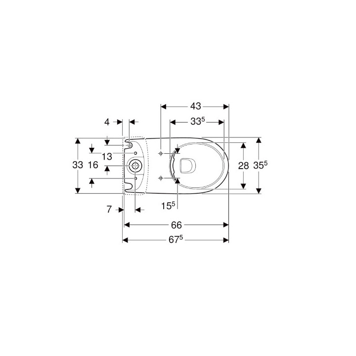Geberit Selnova Stojąca miska WC do spłuczki nasadzanej, lejowa, B35.5cm, H40cm, T66cm, częściowo ukryte mocowania, odpływ uniwe