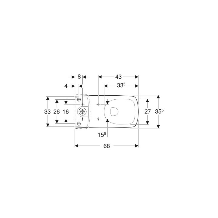 Geberit Selnova Square Stojąca miska WC do spłuczki nasadzanej, lejowa, B35cm, H40cm, T68cm, przylegająca do ściany, częściowo u