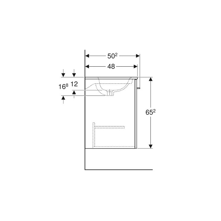 Geberit Selnova Square Zestaw szafki pod umywalkę, z jednymi drzwiami, B55cm, H65.2cm, T50.2cm, biały, z umywalką meblową, cienk