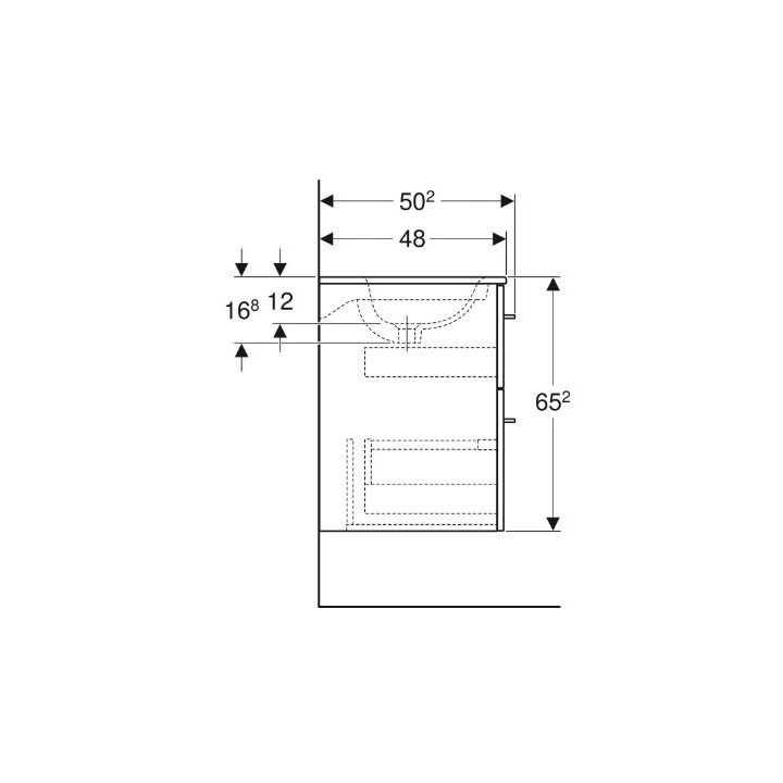 Geberit Selnova Square Zestaw szafki pod umywalkę, z dwiema szufladami, B55cm, H65.2cm, T50.2cm, lava, z umywalką meblową, cienk