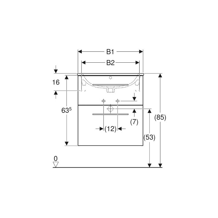 Geberit Selnova Square Zestaw szafki pod umywalkę, z dwiema szufladami, B60cm, H65.2cm, T50.2cm, lava, z umywalką meblową, cienk