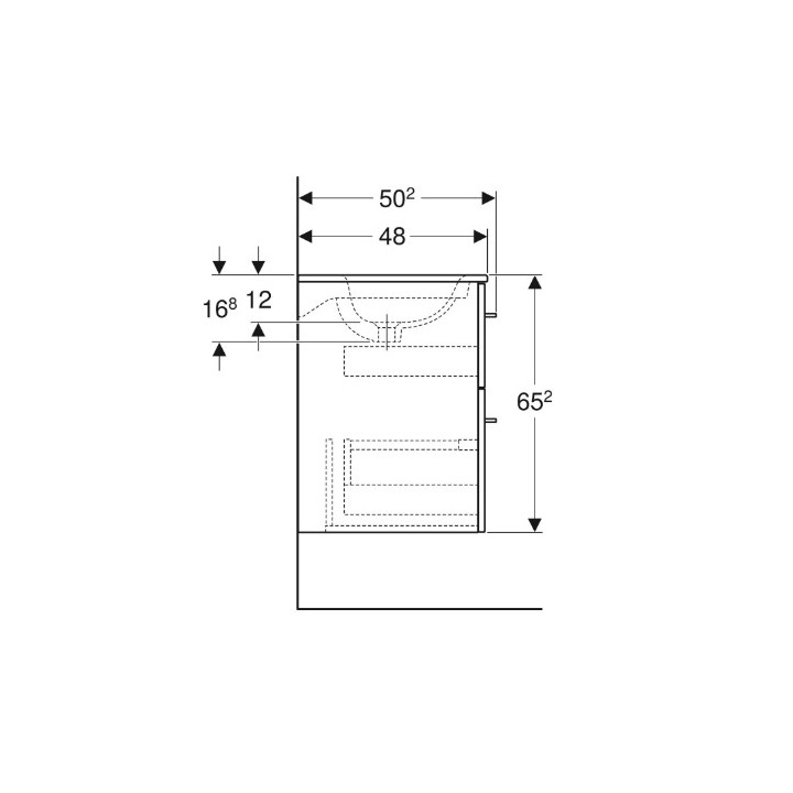 Geberit Selnova Square Zestaw szafki pod umywalkę, z dwiema szufladami, B60cm, H65.2cm, T50.2cm, lava, z umywalką meblową, cienk