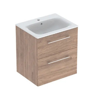 Geberit Selnova Square Zestaw szafki pod umywalkę, z dwiema szufladami, B60cm, H65.2cm, T50.2cm, orzech włoski hickory, z umywal