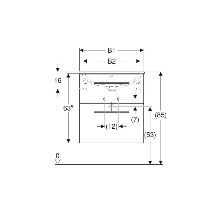 Geberit Selnova Square Zestaw szafki pod umywalkę, z dwiema szufladami, B60cm, H65.2cm, T50.2cm, orzech włoski hickory, z umywal