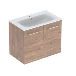 Geberit Selnova Square Zestaw szafki pod umywalkę, z dwojgiem drzwi, B80cm, H65.2cm, T50.2cm, orzech włoski hickory, z umywalką 