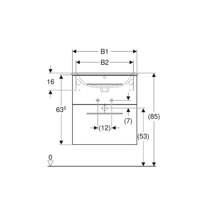 Geberit Selnova Square Zestaw szafki pod umywalkę, z dwiema szufladami, B80cm, H65.2cm, T50.2cm, orzech włoski hickory, z umywal