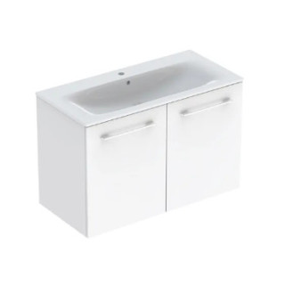Geberit Selnova Square Zestaw szafki pod umywalkę, z dwojgiem drzwi, B100cm, H65.2cm, T50.2cm, biały, z umywalką meblową, cienki