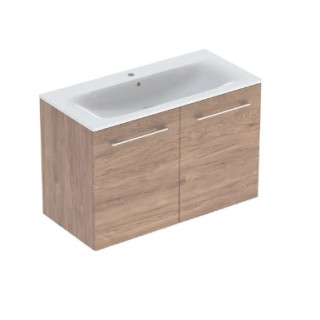Geberit Selnova Square Zestaw szafki pod umywalkę, z dwojgiem drzwi, B100cm, H65.2cm, T50.2cm, orzech włoski hickory, z umywalką