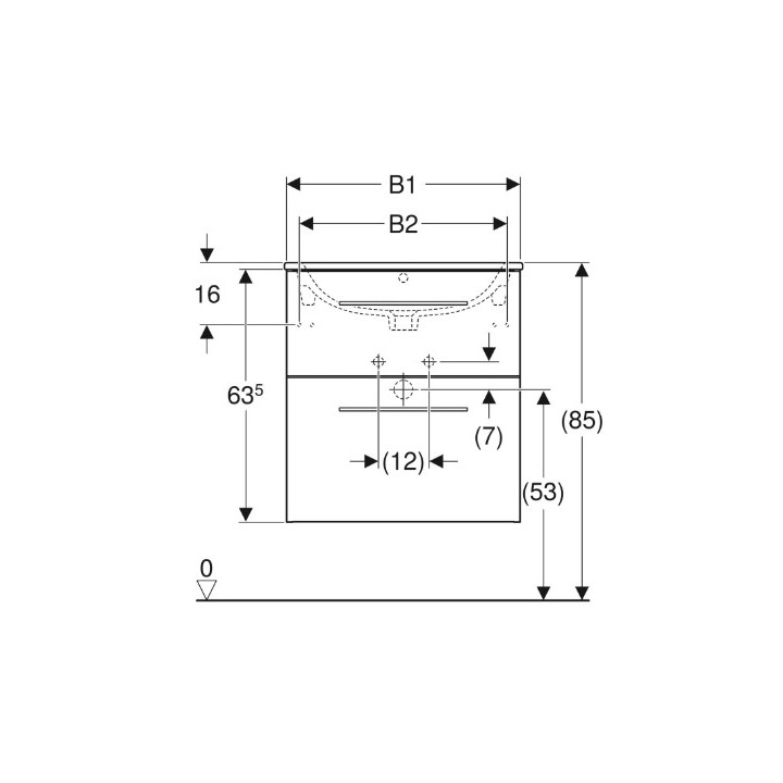 Geberit Selnova Square Zestaw szafki pod umywalkę, z dwiema szufladami, B100cm, H65.2cm, T50.2cm, lava, z umywalką meblową, cien