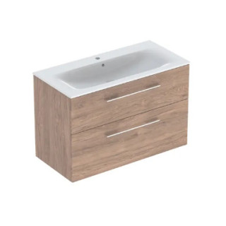 Geberit Selnova Square Zestaw szafki pod umywalkę, z dwiema szufladami, B100cm, H65.2cm, T50.2cm, orzech włoski hickory, z umywa