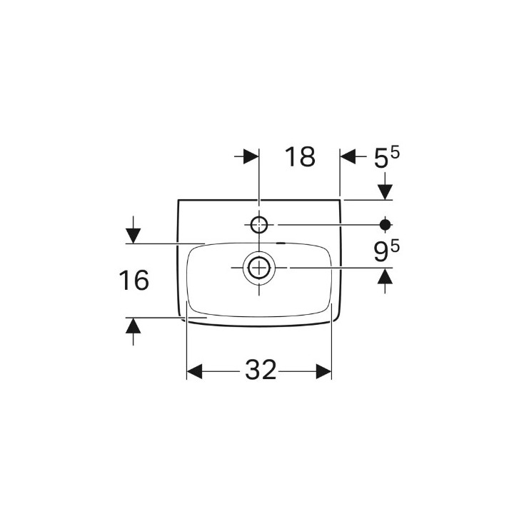 Geberit Selnova Square Umywalka kompaktowa, B36cm, H14.5cm, T28cm, z przelewem, z otworem na baterię
