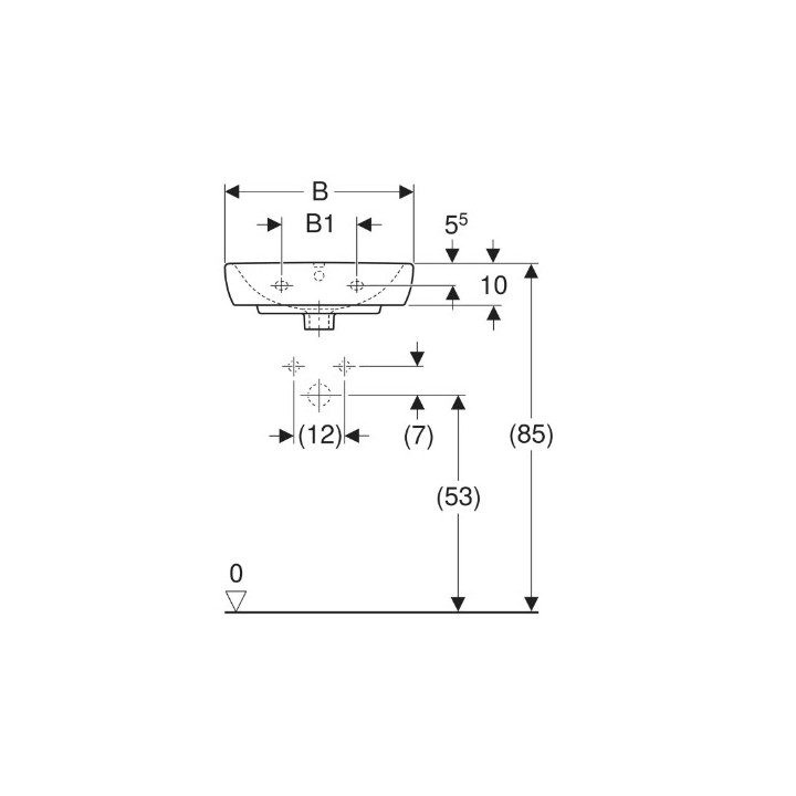 Geberit Selnova Square Umywalka kompaktowa, B45cm, H16cm, T35cm, z przelewem, z otworem na baterię