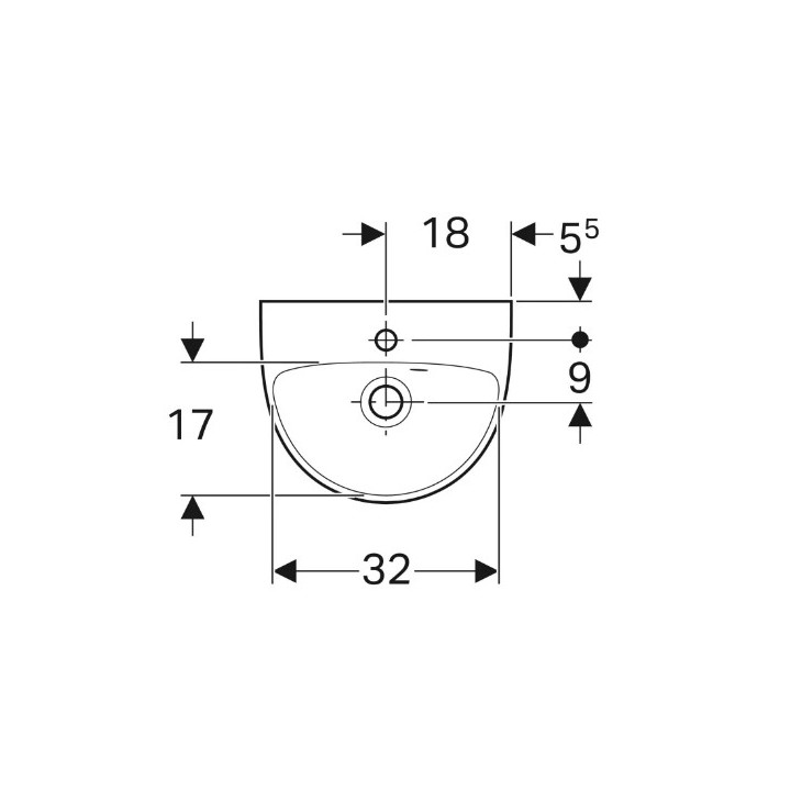 Geberit Selnova Umywalka kompaktowa, B36cm, H15cm, T29cm, z przelewem, z otworem na baterię