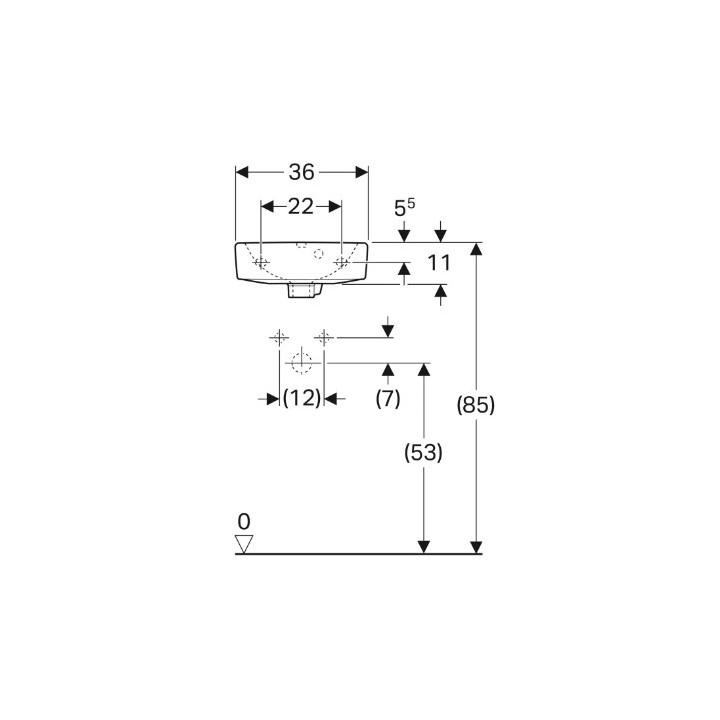 Geberit Selnova Umywalka kompaktowa, B36cm, H15cm, T29cm, z przelewem, z otworem na baterię
