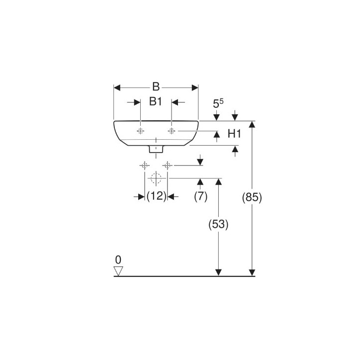 Geberit Selnova Umywalka kompaktowa, B50cm, H18cm, T41cm, z przelewem, bez otworu na baterię