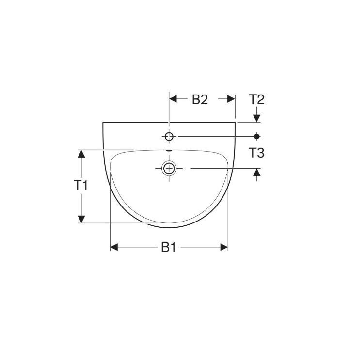 Geberit Selnova Umywalka, B55cm, H18cm, T44cm, z przelewem, z otworem na baterię