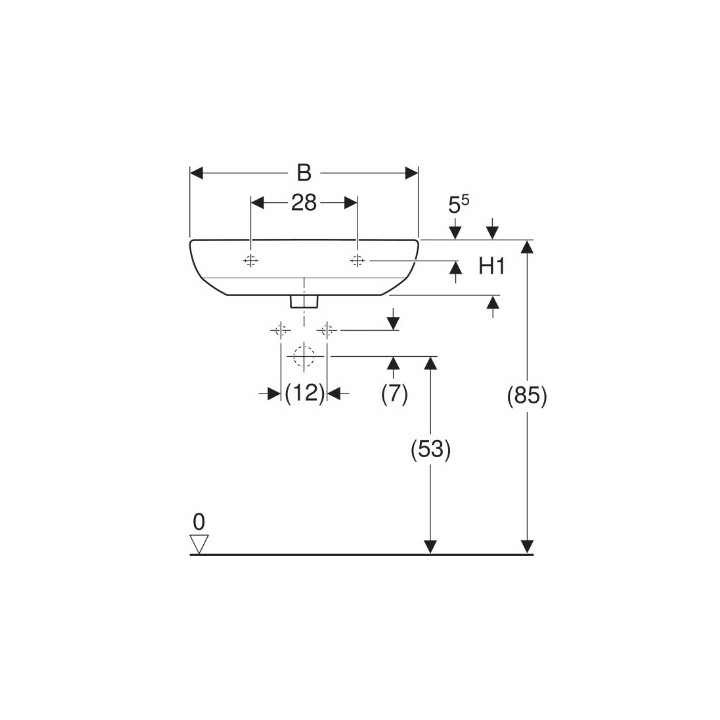 Geberit Selnova Umywalka, B55cm, H18cm, T44cm, z przelewem, z otworem na baterię