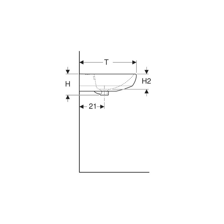 Geberit Selnova Umywalka, B55cm, H18cm, T44cm, z przelewem, z otworem na baterię