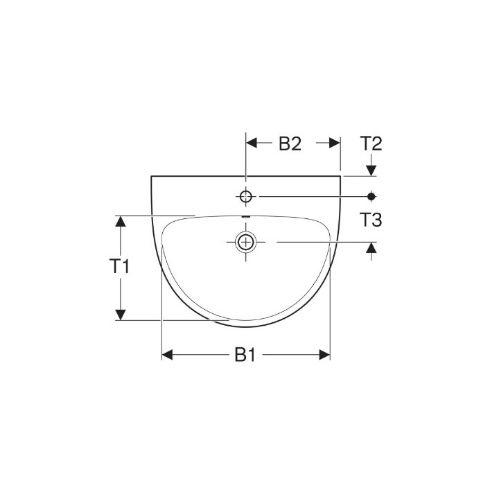 Geberit Selnova Umywalka, B55cm, H18cm, T44cm, z przelewem, bez otworu na baterię