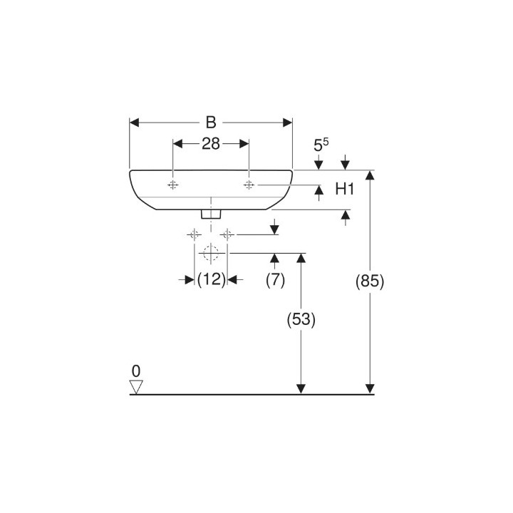 Geberit Selnova Umywalka, B65cm, H18.5cm, T50cm, z przelewem, z otworem na baterię