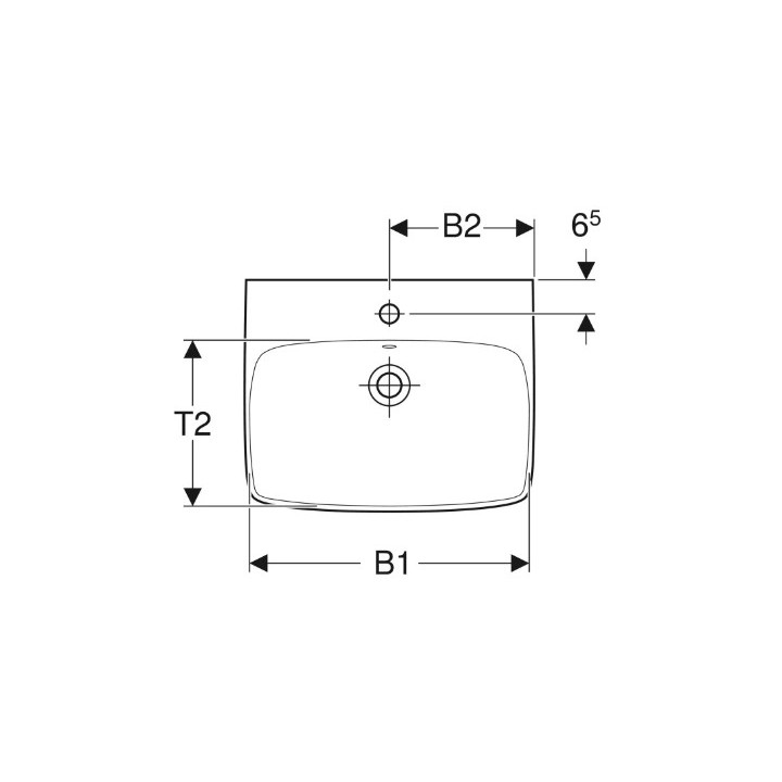 Geberit Selnova Square Umywalka, B55cm, H17.5cm, T44cm, z przelewem, bez otworu na baterię