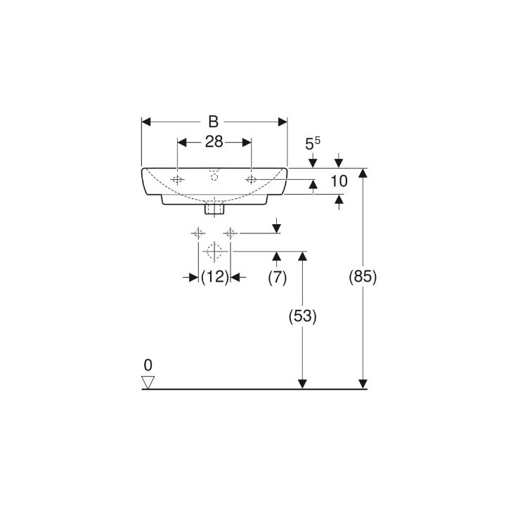 Geberit Selnova Square Umywalka, B60cm, H18cm, T46cm, z przelewem, z otworem na baterię