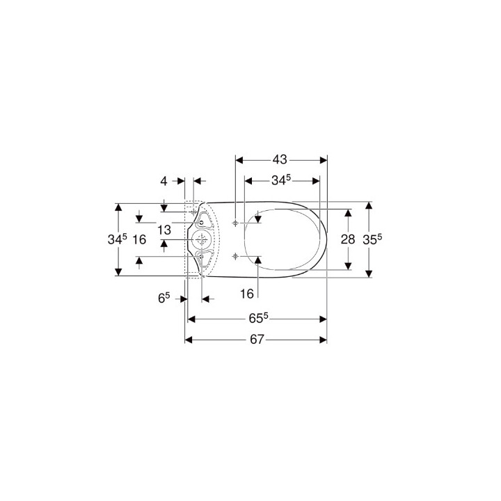 Geberit Selnova Stojąca miska WC do spłuczki nasadzanej, lejowa, B36cm, H39cm, T67cm, odpływ poziomy