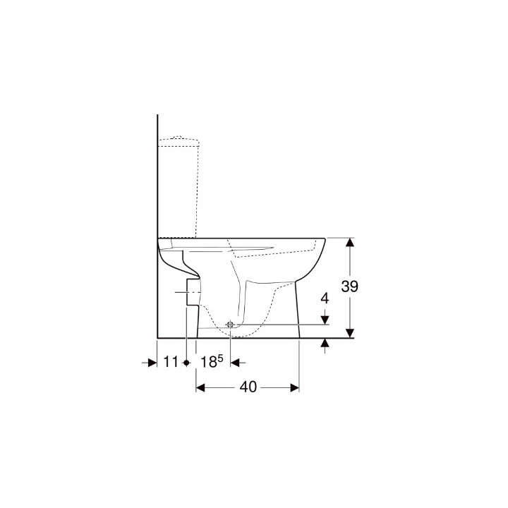 Geberit Selnova Stojąca miska WC do spłuczki nasadzanej, lejowa, B36cm, H39cm, T67cm, odpływ poziomy
