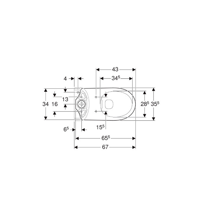 Geberit Selnova Stojąca miska WC do spłuczki nasadzanej, lejowa, B35.6cm, H39cm, T66.5cm, odpływ poziomy, Rimfree