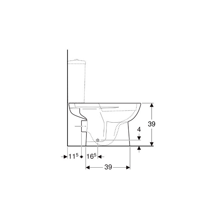 Geberit Selnova Stojąca miska WC do spłuczki nasadzanej, lejowa, B35.6cm, H39cm, T66.5cm, odpływ poziomy, Rimfree