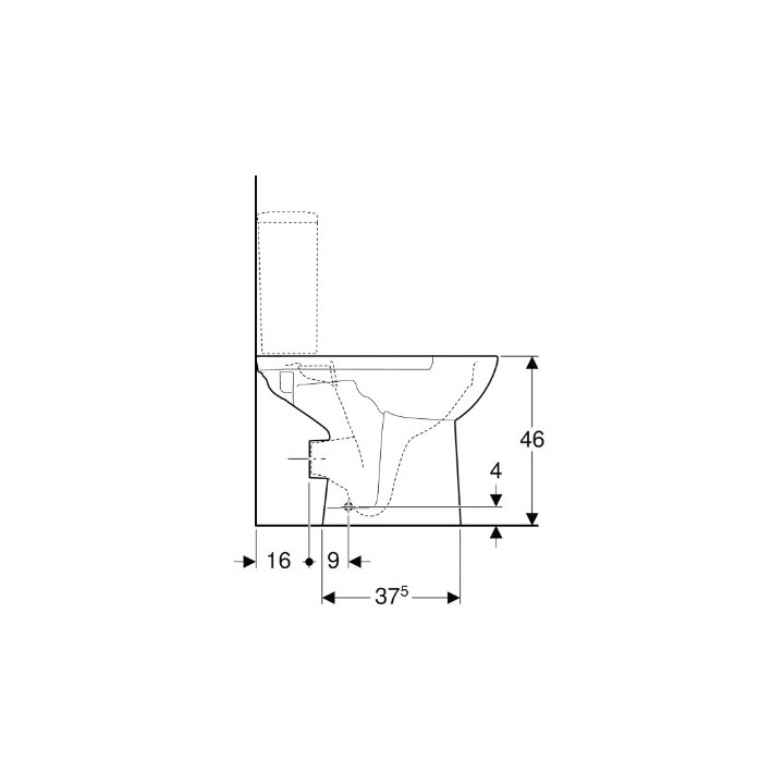 Geberit Selnova Comfort Stojąca miska WC do spłuczki nasadzanej, lejowa, B35.5cm, H46cm, T65.5cm, podwyższona, odpływ poziomy, R