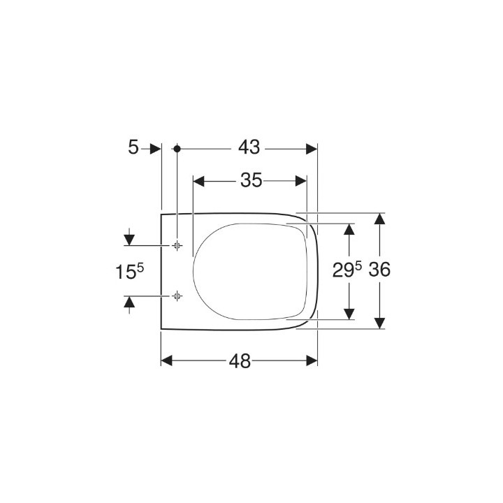 Geberit Selnova Compact Wisząca miska WC, lejowa, B36cm, H34cm, T48cm, krótka, kształt geometryczny