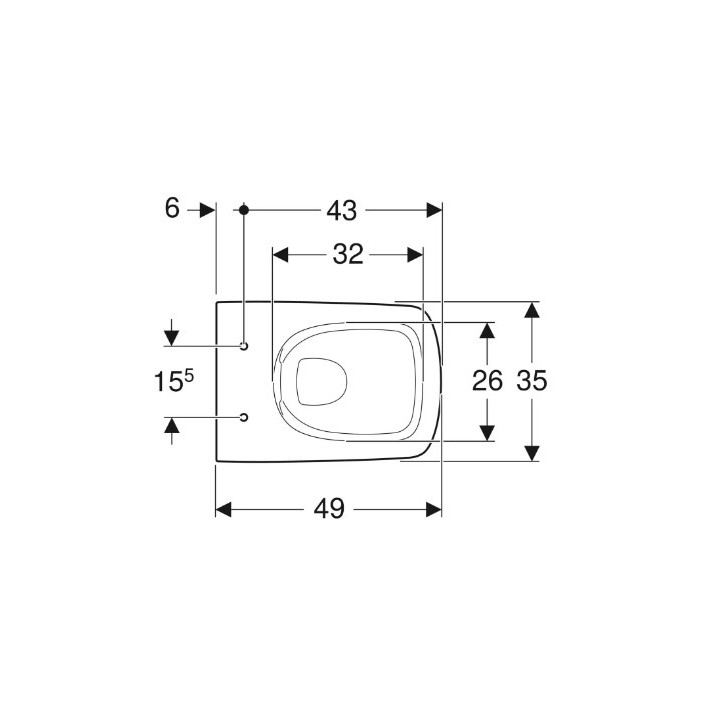Geberit Selnova Compact  Wisząca miska WC, lejowa, B35cm, H34.5cm, T49cm, krótka, kształt geometryczny, Rimfree
