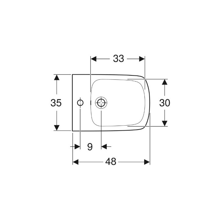 Geberit Selnova Compact Bidet wiszący, B35cm, H34.5cm, T48cm, krótki, kształt geometryczny, z przelewem, z otworem na baterię