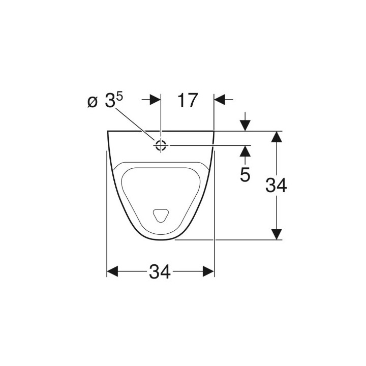 Geberit Alivio Pisuar, B34cm, H57cm, T34cm, dopływ u góry, odpływ do tyłu lub w dół