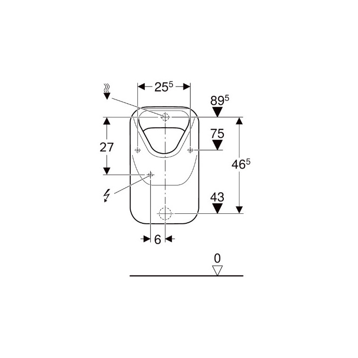 Geberit Alivio Pisuar, B34cm, H57cm, T34cm, dopływ z tyłu, odpływ do tyłu lub w dół