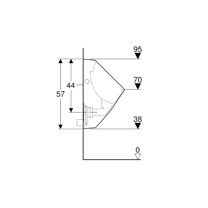 Geberit Alivio Pisuar, B34cm, H57cm, T34cm, dopływ z tyłu, odpływ do tyłu lub w dół