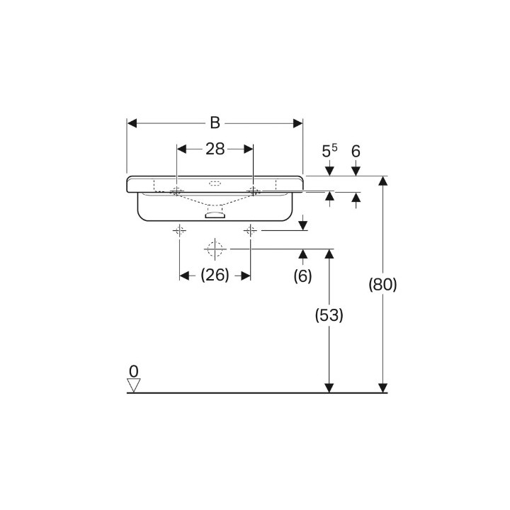 Geberit Selnova Comfort  Umywalka, B55cm, H15.5cm, T52.5cm, bez przelewu, bez otworu na baterię