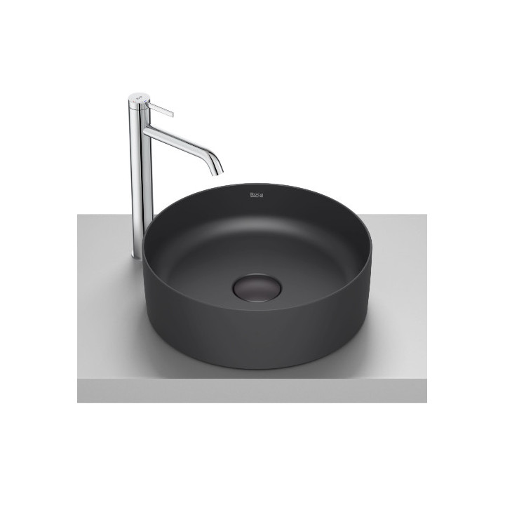 TERRA Umywalka nablatowa okrągła 39 cm Fineceramic® CZARNY MAT