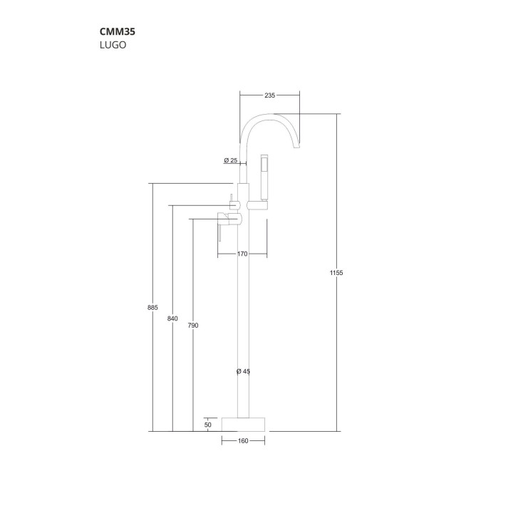 Bateria wannowa wolnostojąca Corsan Lugo chromowana