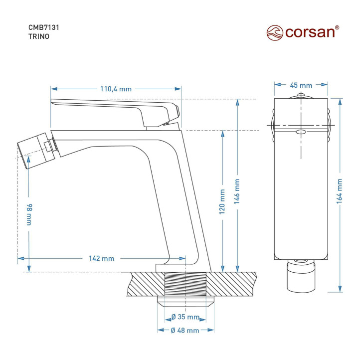Bateria bidetowa Corsan CMB7131CH Trino chromowana