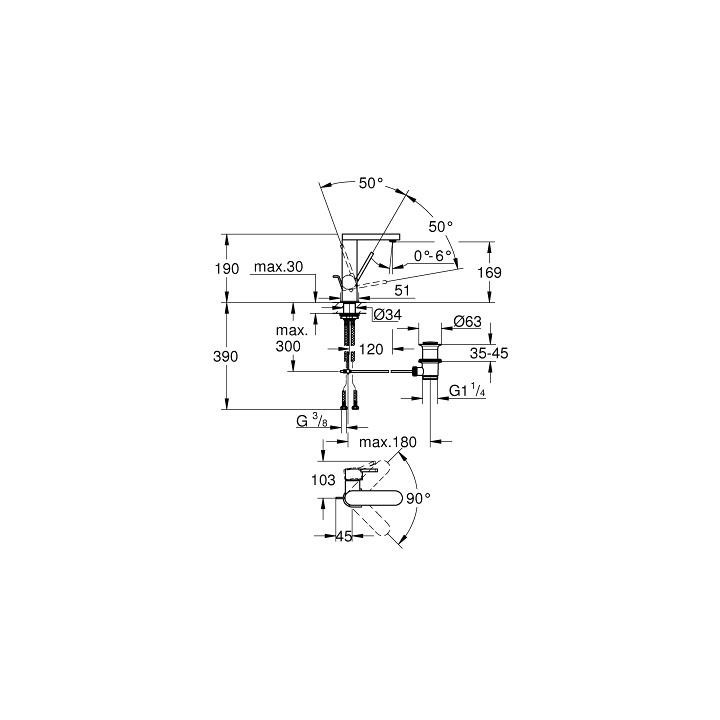 Bateria umywalkowa Grohe Plus, stojąca, DN 15, 190mm wysokości, chrom