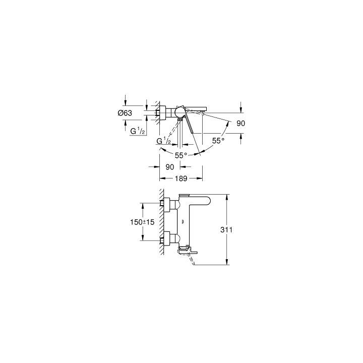 Bateria wannowa Grohe Plus, ścienna, jednouchwytowa, przełącznik automatyczny, chrom