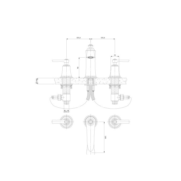 ARMANCE bateria umywalkowa 3-otworowa - miedź antyczna